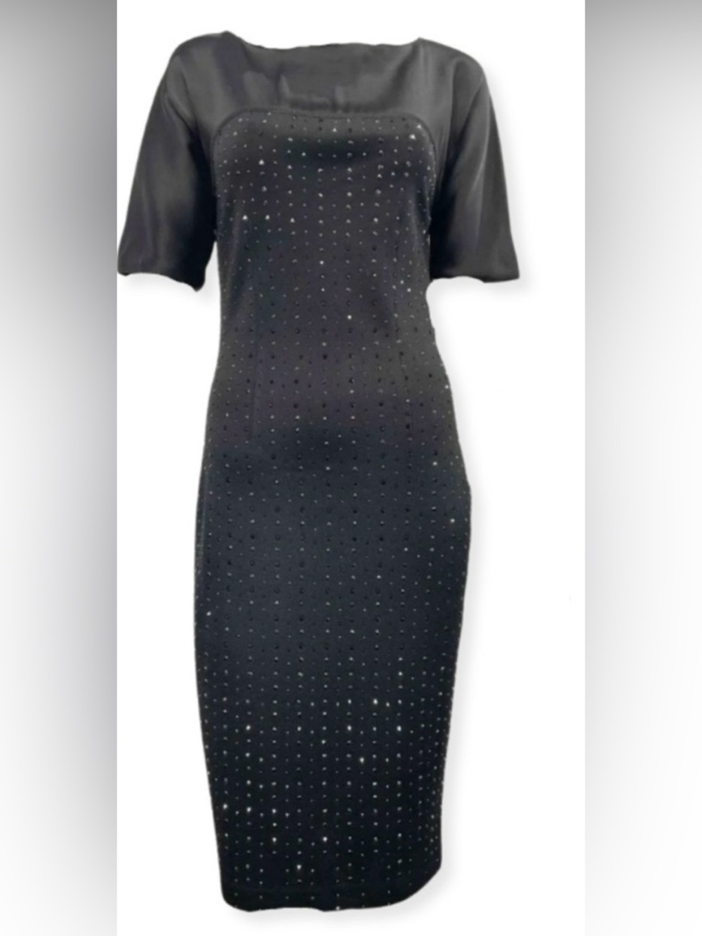 St. John Black Beaded Midi Sheath Dress